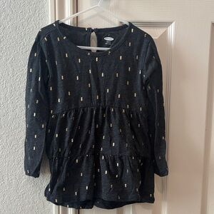 Old Navy Black Long-Sleeve Tiered Dress with Gold Dot Accents - Kids